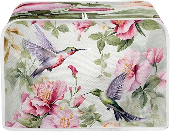 Hummingbird Flower Print Toaster 2 Slice Cover Appliance Dust-proof Cover Fingerprint Protection for Kitchen Small Appliance