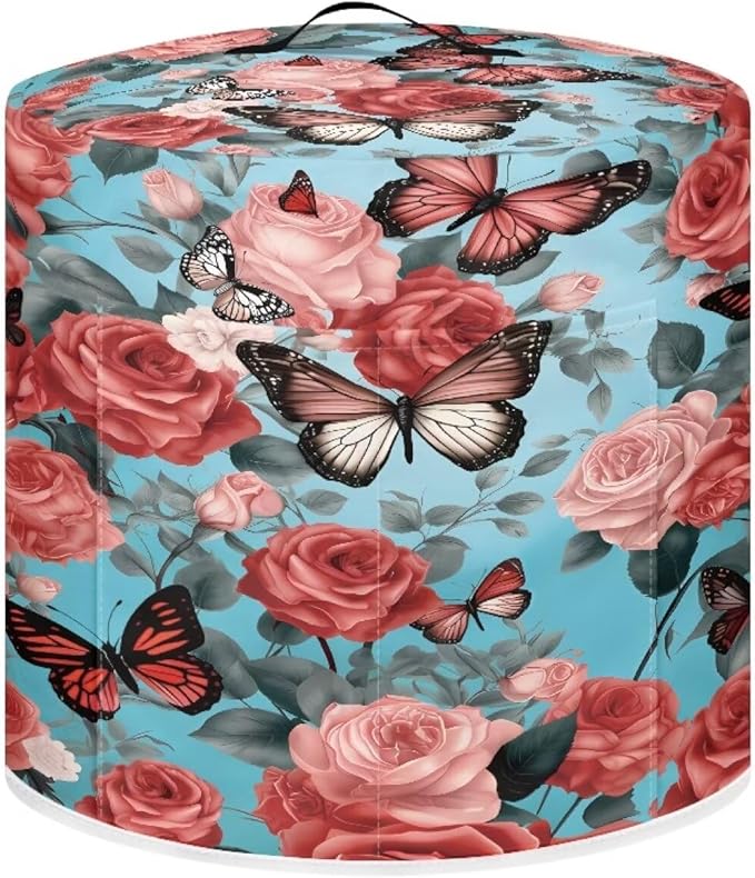 Flashideas Butterfly Rose Pressure Cooker Cover for Women Insulated Rice Cooker Cover with Easy to Clean Lining Stain Resistant Dust Cover with Pockets for Instant Pot 6 Quart Appliance Cover