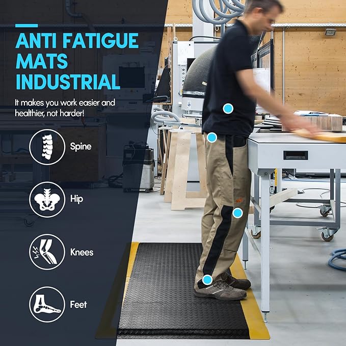 2 x 5 FT Anti Fatigue Mats Industrial 15/16 Inch Thick Soft Sponge Ergonomic Mat Durable Heavy Duty Diamond Plate for Standing Non Slip Industrial Grade Floor Mat for Leg & Back Pain