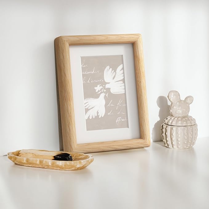 Axeman 4x6 Oak Frame Set of 3 - Rounded Corner 4 x 6 Picture Frame Matted to 3.5x5 - USA-Sourced Oak Wood 4x6 Photo Frame with Tempered Glass for Tabletop or Wall Mount Display
