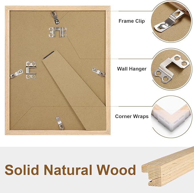 Vittanly 8x10 Picture Frame, Solid Wood Frame with Plexiglass, Includes 5x7 Mat, Wall Hanging or Tabletop for Home Decor, Natural, 3 Pack