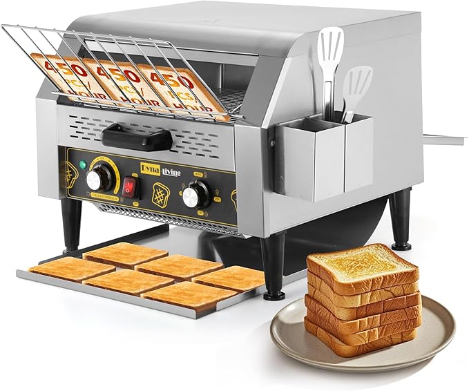 Dyna-Living Commercial Restaurant Toaster 450 Slices/H Conveyor Toaster Oven 1900W Rotating Toasters Heavy-duty Stainless Steel Commercial Conveyor Belt Toasters for Bun Bread