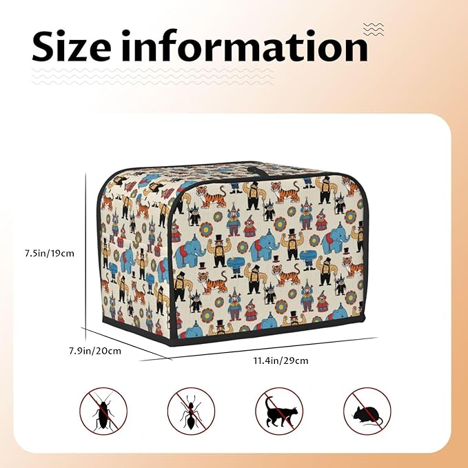 2 Slice Toaster Dust Cover, Circus Elephant Clown Foldable & Portable with Pocket, Dust & Fingerprint Protection Kitchen Cover