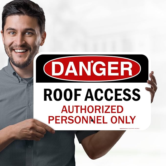 Danger Roof Access Authorized Personnel Only Sign, 12x18 Inches, Rust Free .063 Aluminum, Fade Resistant, Made in USA by My Sign Center