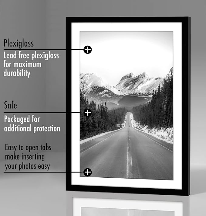 Americanflat 13x19 Picture Frame with Polished Plexiglass - Set of 5 - Use as 11x17 Frame with Mat or Display 13x19 Photo Without Mat - Galleria Collection - Picture Frames for Wall Display - Black