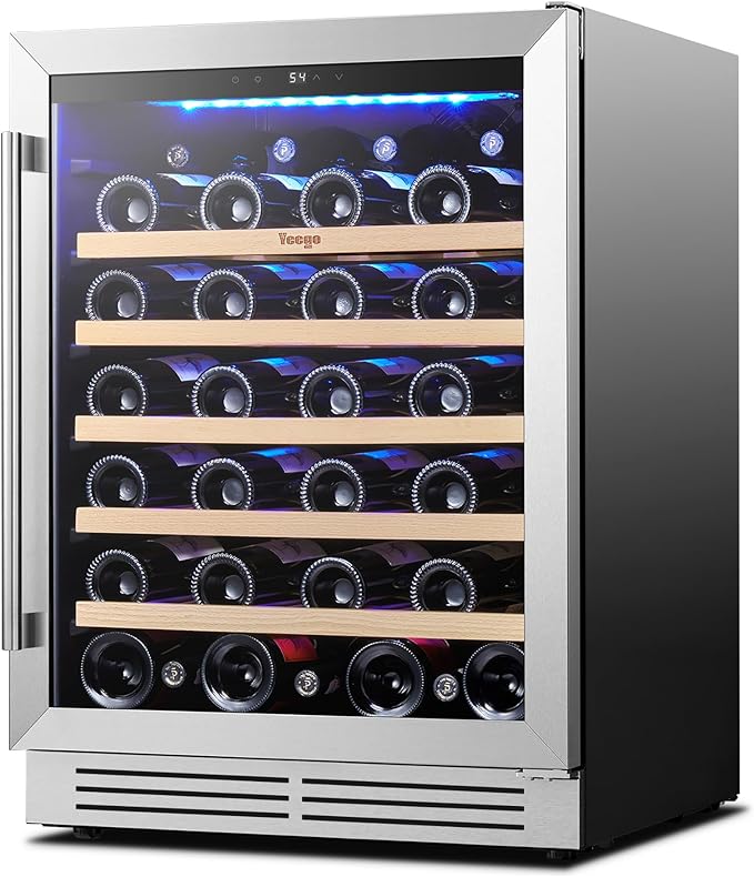 Yeego Wine Fridge Cooler - 24 Inch Wine Fridge Hold 52 Bottles, 40-65°F Wine Refrigerator Glass Door, Built in Fridge, Freestanding Adjustable Shelves Fridge for Beer Soda Drink Home Bar Office