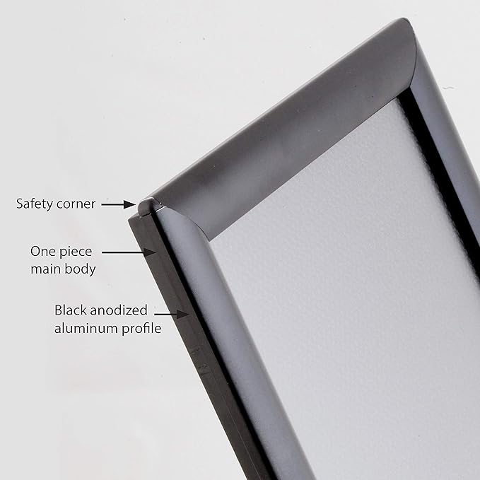 M&T Displays Opti Snap Poster Frame 8.5x11 Inch Black 1" Aluminum Profile Front Loading Wall Mounting Photo Picture Document Certificate Sign Holder Mitered Corner Anti Glare Cover (100 pack)