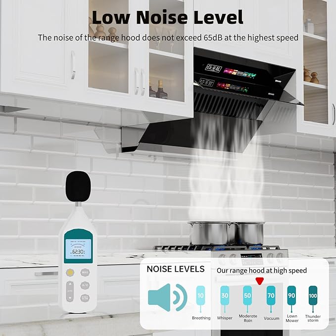 BRANO Range Hood 36 inch with 900CFM, Voice/Gesture Sensing/Touch Control Panel, Unique Side-Draft Design for Under Cabinet Modern Kitchen Hood, Ducted/Ductless Convertible