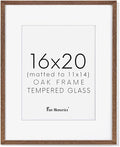 Fun Memories 16x20 Picture Frame for Wall, Real Oak Wood Frames 16 by 20, 16x20 Frame Matted to 11x14, Tempered Glass, 16 x 20 Wood Frame, 16"x20" Poster Frame, Walnut Color, 1 Pack