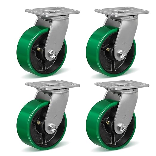 5 Inch Caster Wheels Heavy Duty, Polyurethane on Steel Wheel, Set of 4 Industrial Casters Load 4000lbs, Plate Caster for Carts, Pallet Trucks, Industrial Equipment(4 Pack Swivel)