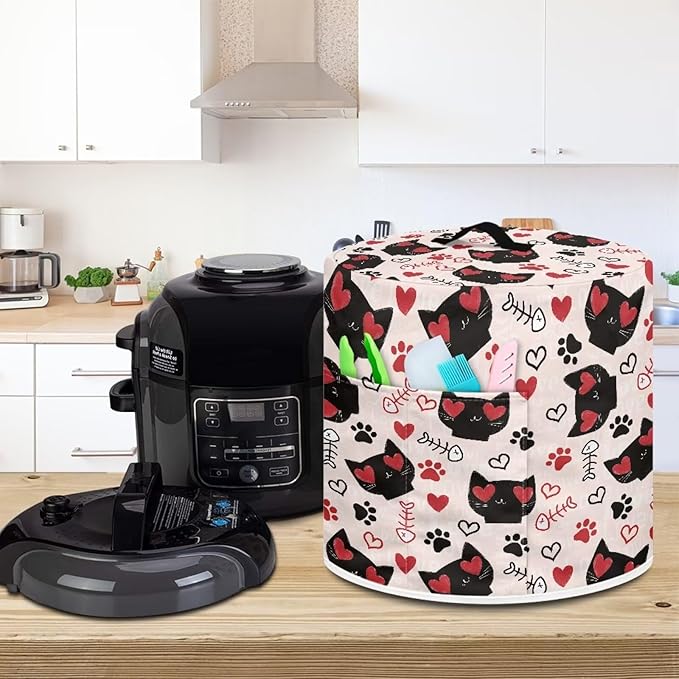 TODIYADDU Heart Eyes Cat Pressure Cooker Cover with Pocket Novelty Air Fryer Cover Dust Cover Insulated Kitchen Appliance Cover Protector for Pressure Cooker Instant Pots Accessories Holiday Present