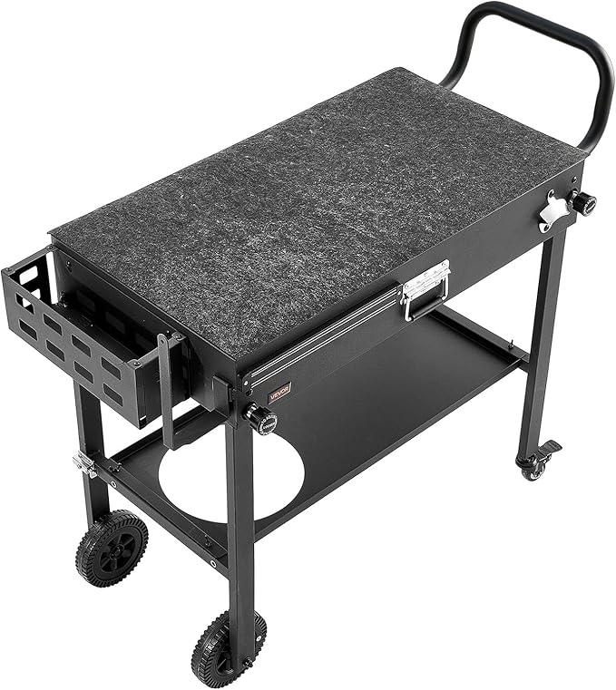 VEVOR Outdoor Grill Cart, 31.0 x 17.0 inch Tabletop Size Grilling Table, Foldable Outdoor Cooking Table with Tissue Holder, Wheels, Magnetic Tool Rack, BBQ Prep Tables for Picnic, Kitchen, Courtyard