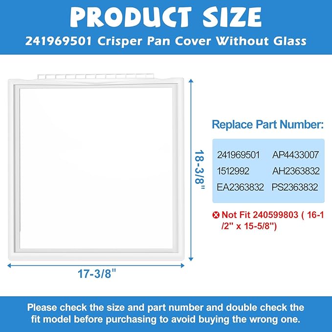 UPGRADED 241969501 Refrigerator Shelf Frame Compatible with Frigidaire Shelf Replacement Parts Crisper Drawer Pan Cover with 241993101 & 241993001 Crisper Cover Support LFSS2612TF0, FFSS2615TS0 Shelf