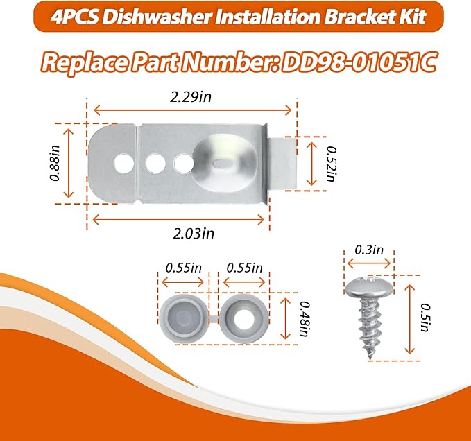 4Pcs DD98-01051C Dishwasher Installation Bracket kit Fit for Samsung DW80M9550UG DW80M9990UM DW80M9550US DW80R9950UG DW80R9950UT DW80R7060US DW80R7061US