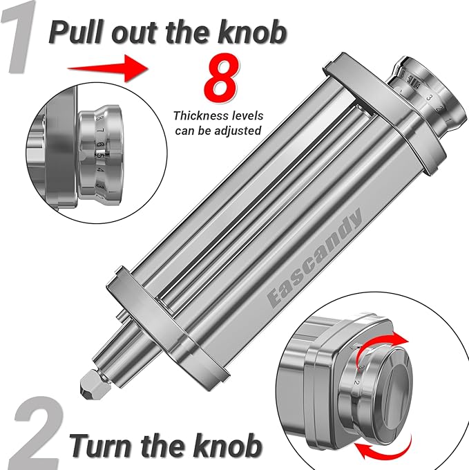 Pasta Roller Attachment for KitchenAid, Stainless Steel Dough Sheeter Attachment for KitchenAid Stand Mixer, 8 Gears Adjustable Thickness.