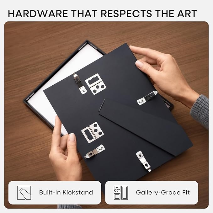 Homeforia 4x6 Picture Frame Black, High End Metal 4 x 6 Black Frames with Mat 3 x 5 for Art, 4x6 Desk Frame Matted to 3x5 inch Photo, 4 by 6 Wall or Tabletop Frames, Tempered Glass, Wall Kit, Set of 4
