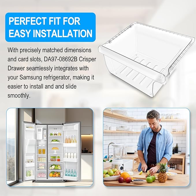 UPGRADED DA97-08692B Refrigerator Crisper Drawer Compatible with Samsung Fridge Drawer Replacement RS25J500DSG RS25J500DSR RS261MDRS RS25H5000SR Drawer for DA97-08692A Samsung Refrigerator Drawer