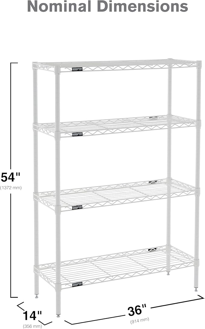 Metro Professional's Choice Commercial-Grade NSF Shelving Unit - Multipurpose Adjustable Wire Shelf for Home, Garage, Kitchen and More - 4 Shelves, 14" W x 36" L x 54" H - White