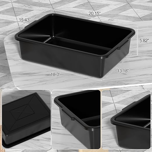 24 L Black Food Service Bus Tub, Plastic Commercial Bus Tubs, 6 Packs