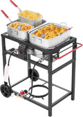 Deep Fryer with Double Burner Propane Stove Outdoor, 2×18QT Aluminum Pots & Frying Baskets, 100,000 BTU High-Power, Fish Fryer for Wings, Fries, Cajun Fry
