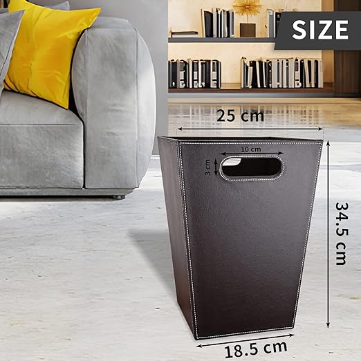 GORESE Leather Trash Can Bathroom Wastebasket, 16L/4.2 Gallon Office Garbage Can with Handles for Near Desk, Square Bedroom Waste Basket Bin for Home Dorm Decorative Brown