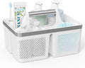 Plastic Shower Caddy Dorm: Portable Bathroom Caddy Organizer with Handle and Holes, Cleaning Basket, Hard Shower Basket Storage Tote for Toiletry, College Dorm Room Essentials White/Silver