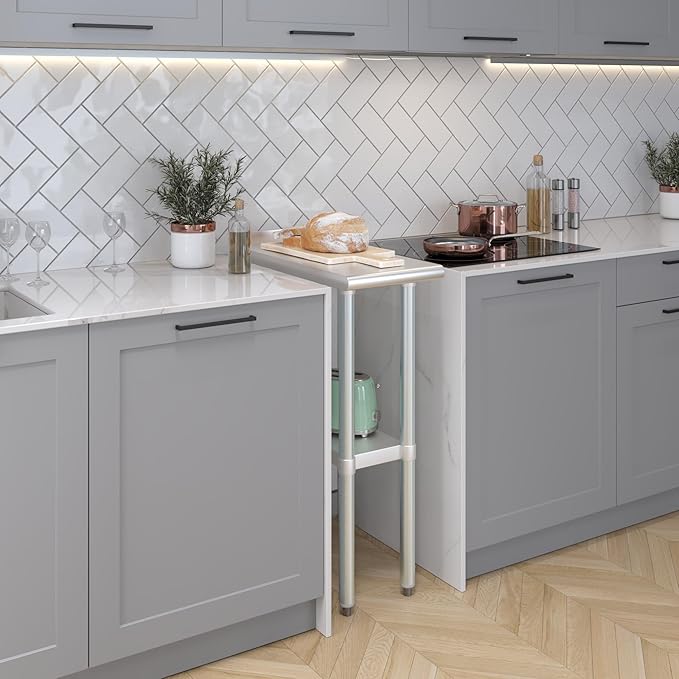 AmGood Stainless Steel Work Table with 1.5" Backsplash | Metal Kitchen Food Prep Table | NSF (12" Long x 24" Deep)