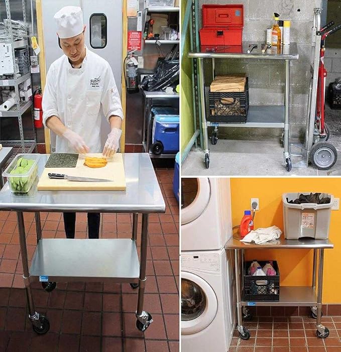 AmGood 48" Long x 36" Deep Stainless Steel Table with Casters