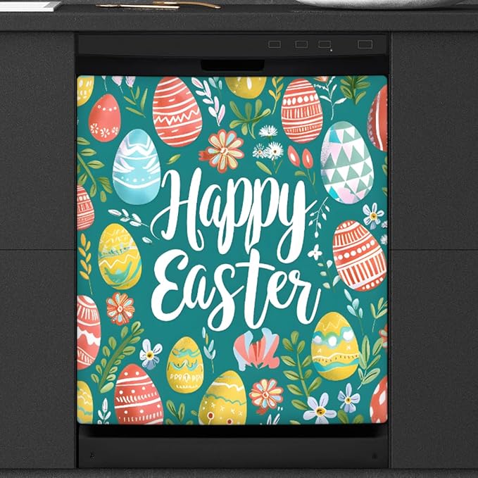 Pretty Easter Eggs Flowers Dishwasher Magnet Cover, Reusable Refrigerator Panel Stickers Microwave Front Door Covers Magnets for Kitchen Home Appliances Holiday Party Decorations 23 X 26 in