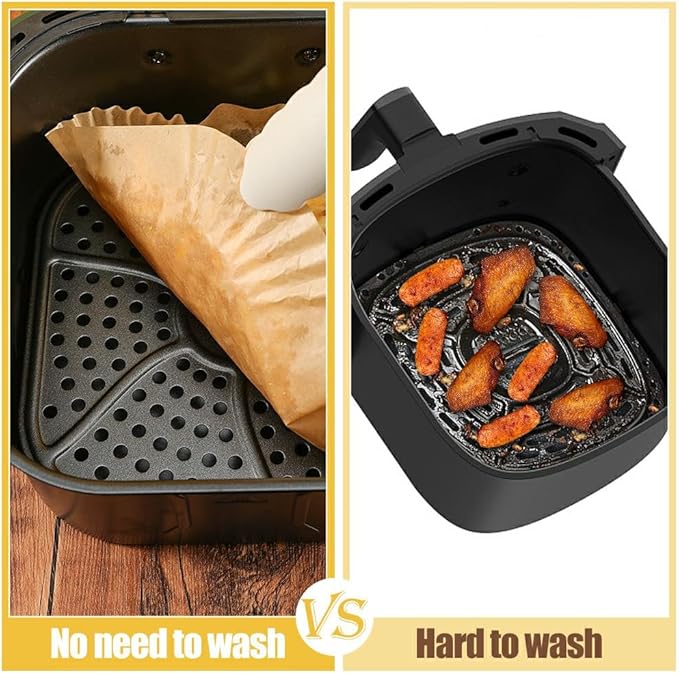 9.5 Inch Paper Air Fryer Liners Disposable,130 Pcs Square Air Fryer Parchment Liners, Suitable for 5-8 Qt,Non-stick &Oil-proof Parchment Paper for Frying