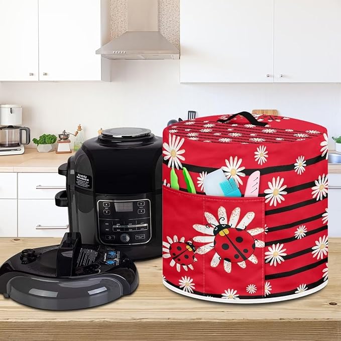 TODIYADDU Ladybug Air Fryer Cover Dust Cover Daisy Floral Instant Pot Pressure Cooker Cover Compatible with Most Kitchen Appliances Exquisite Instant Pot Pressure Cooker Accessories Nice Gifts