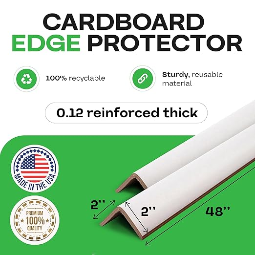 IDL Packaging 2” x 2” x 48” Cardboard Edge Protector (Pack of 200) - Corner Protectors for Shipping, Storage, & Moving – Reinforced Corner Guard Protection for Pallets, Wall Corners, & Furniture