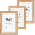 Fun Memories 5x7 Picture Frame, Solid Oak Wood 5 x 7 Frame with Plexiglass, 5 by 7 Photo Frame for Wall & Tabletop Display, 5x7 Picture Frame Matted to 4x6, Natural Oak Color, 3 Pack