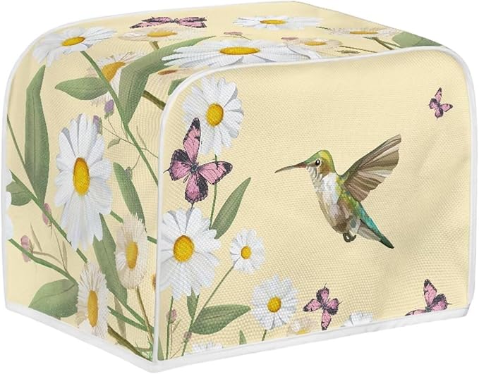 Hummingbird Daisy Butterfly Print 2 Slice Toaster Cover for Kitchen Small Appliance Universal Size Dustproof Fingerprint Protectors