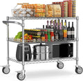 Leteuke Heavy Duty Rolling Utility Cart, 45 Inch Kitchen Carts with Wheels, NSF Commercial Grade with Handle & Shelf Liners, 1120LBS Storage Cart for Kitchen,Restaurant,Plant Display-Chrome