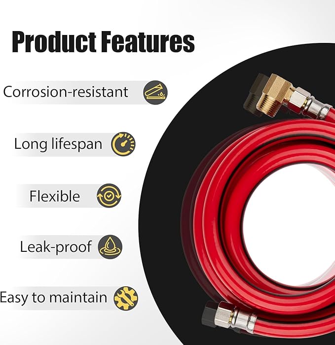30 Pack Foskan 6FT Red PVC Dishwasher Hose With 3/8" Comp x 3/8" MIP Brass 90 Degree Elbow,Flexible Water Line Connector for Standard Dishwashers （6FT）