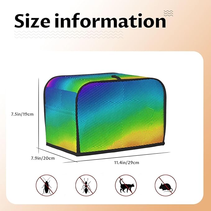 Polyester 2 Slice Toaster Cover Rainbow Vibrant Neon Colors Circles Rounds Dots Radiant, Dust & Fingerprint Protection, Machine Washable Small Appliance Cover