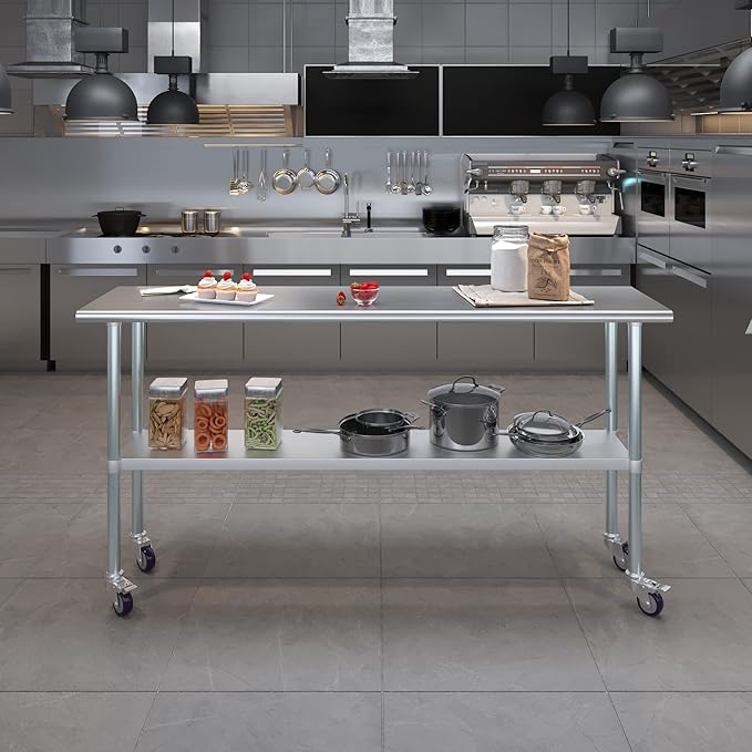 AmGood 72" Long x 24" Deep Stainless Steel Table with Casters