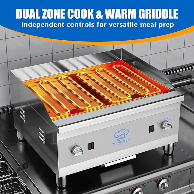 Commercial Electric Griddle, 16"x24" Cooking Surface with 10mm Thick Plate, ETL Certified 300℃ Precise Temperature Control, 3" Splash Guard, Suitable for Medium & large Restaurants
