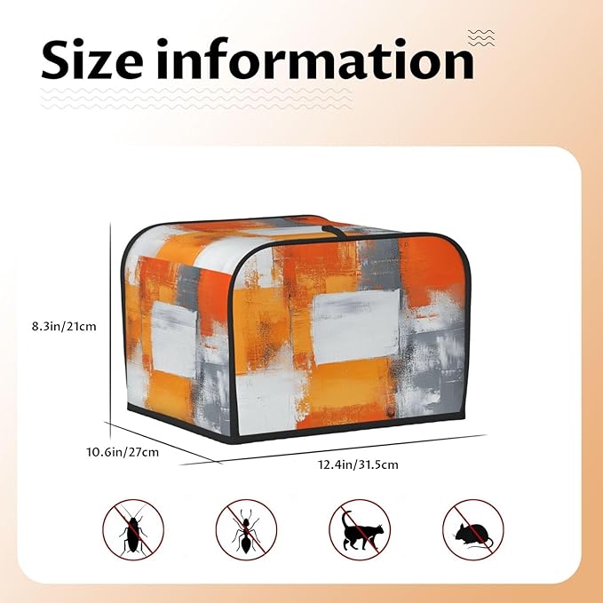 4 Slice Toaster Cover for Kitchen Modern Art White Orange Gray Waterproof and Dustproof Toaster Dust Cover with Side Pockets Decorative Universal Cover for Wide Slot Toasters and Small Appliances