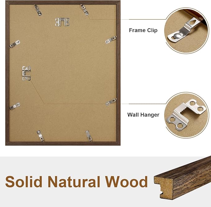 Vittanly 11x14 Picture Frame, Solid Wood Frame with Plexiglass, Includes 8x10 Mat, Wall Hanging for Home Decor, Brown, 1 Pack