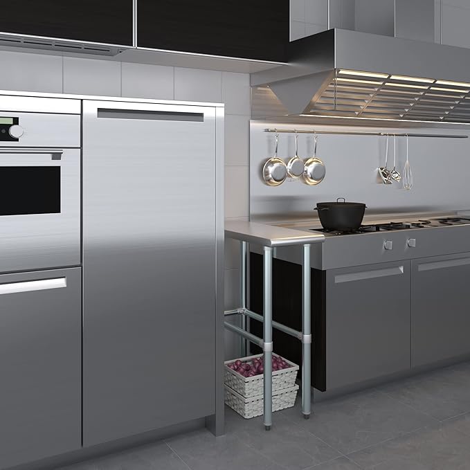 AmGood Stainless Steel Work Table Open Base | NSF Kitchen Island Food Prep | Laundry Garage Utility Bench (12" Long X 30" Deep)