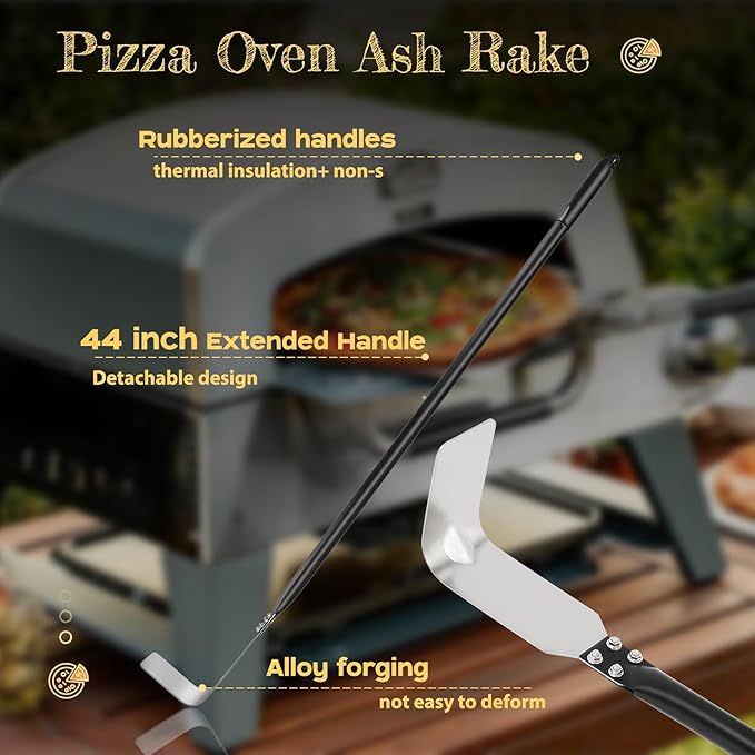 5-Piece Pizza Oven Kit, 9 Inch Turning Peel & 12 Inch Perforated Pizza Peel with 40 Inch Aluminum Handle, Pizza Oven Brush, Ash Rake, Pizza Fork for Home & Commercial Use