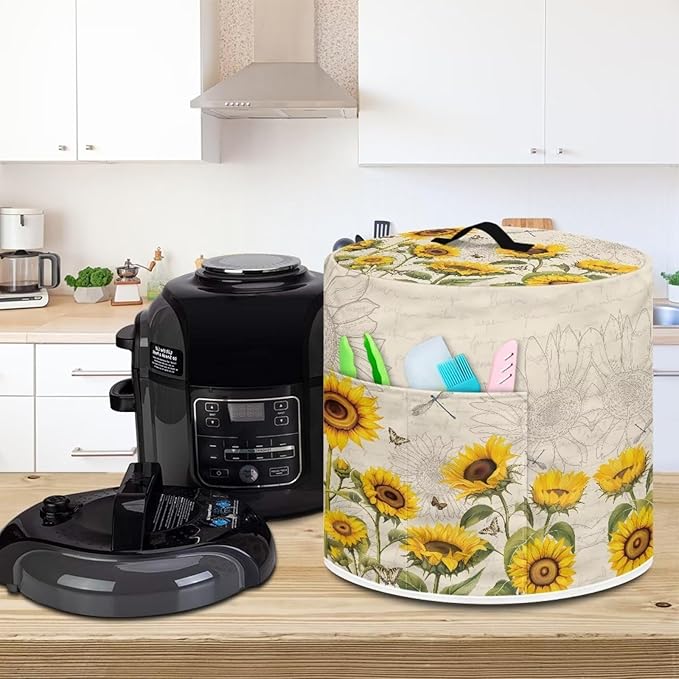 Xoenoiee Butterfly Dragonfly Sunflower Print Kitchen Appliance Dust Cover with Pockets, Electric Pressure Cooker Cover Compatible with Rice Cooker Cover Air Fryer Cover, for 3 Qt Pot