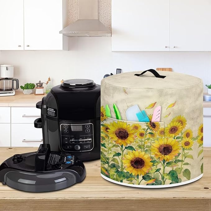 Xoenoiee Sunflowers Pattern Kitchen Appliance Dust Covers with Pockets, Electric Pressure Cooker Cover Compatible with Crock Pot, Rice Cooker Cover, for 3 Qt