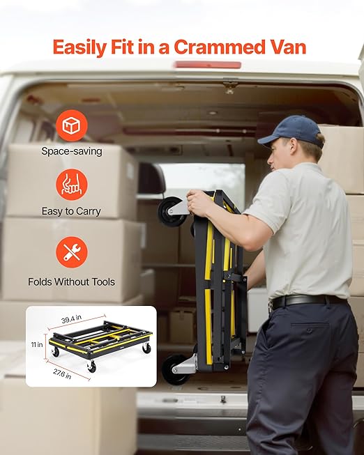 VEVOR Drywall Cart Dolly, 1800 lbs Load Capacity, Steel Panel Dolly with 4 Swivel Casters & Expandable Deck, Foldable Panel Truck Cart with Tie-Down Strap for Handling Plywood, Plasterboard, Glass