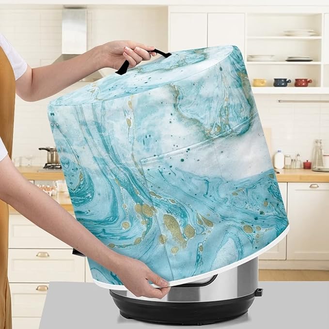 Dust Cover for Kitchen Accessories, for 8 Quart Pressure Cooker Air Fryer Rice Cooker Kitchen Appliance Dust Covers with Storage Pockets Dust-proof Washable, Sky Blue Marble