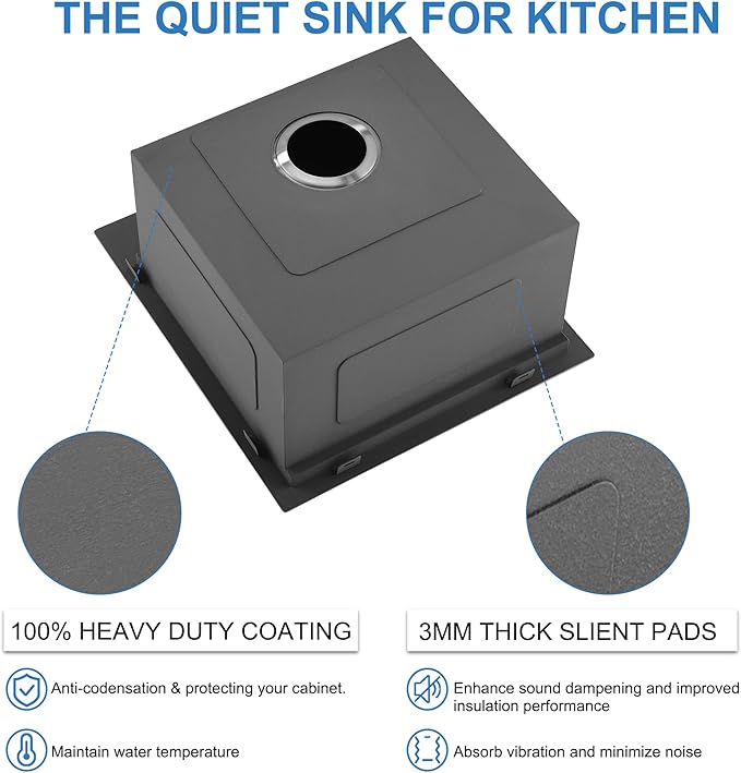 Scamall 15x17x9 Drop In Kitchen Sink Workstation, Nano Black 304 Stainless Steel Deep Single Bowl with Quick Drainage & Tarnish-Free Surface for Bar, Laundry, RV, Includes Accessories