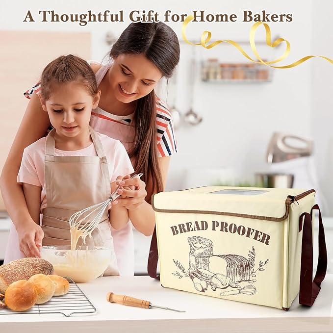 Folding Bread Proofing Box with Temp Probe & 48H Timer, 45W Dough Proofer with 3-Side Heating, 50–113℉ Precise Temp Control, Metal Rack & Tray, Foldable Insulated Box for Sourdough, Pizza, Yogurt