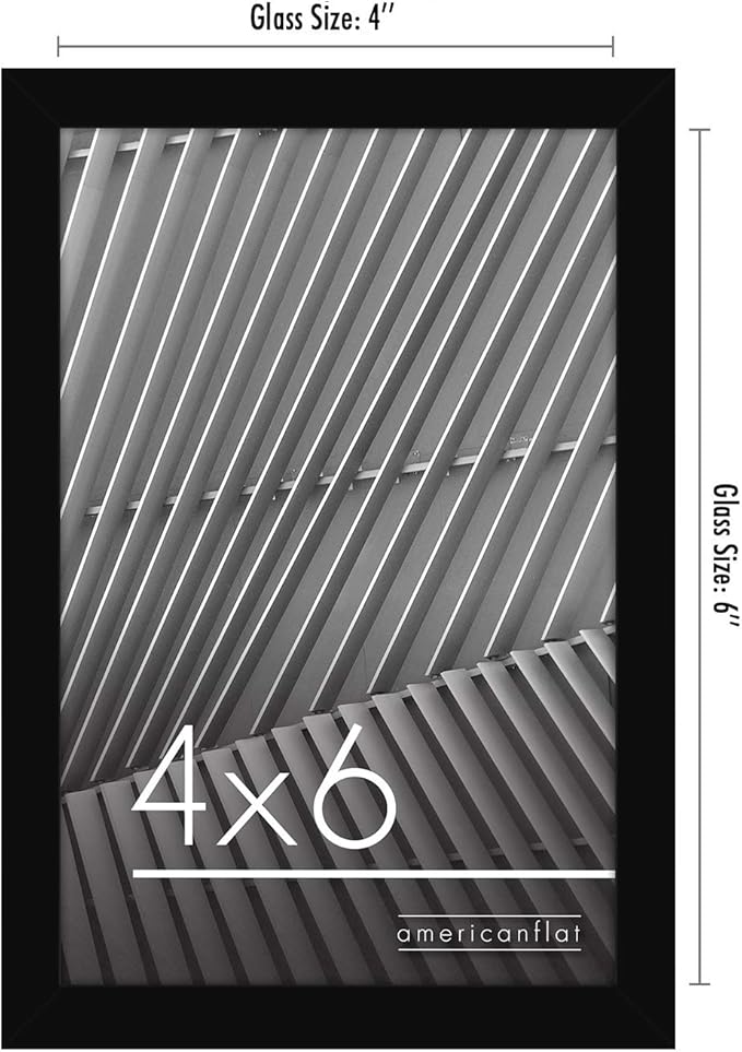 Americanflat 4x6 Picture Frame with Shatter-Resistant Glass - Streamline Collection - Thin Border Photo Frame for Tabletop and Wall Display - Hanging Hardware and Easel Stand Included - Black